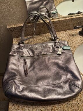 Vintage Coach Metallic Pewter Shoulder Bag